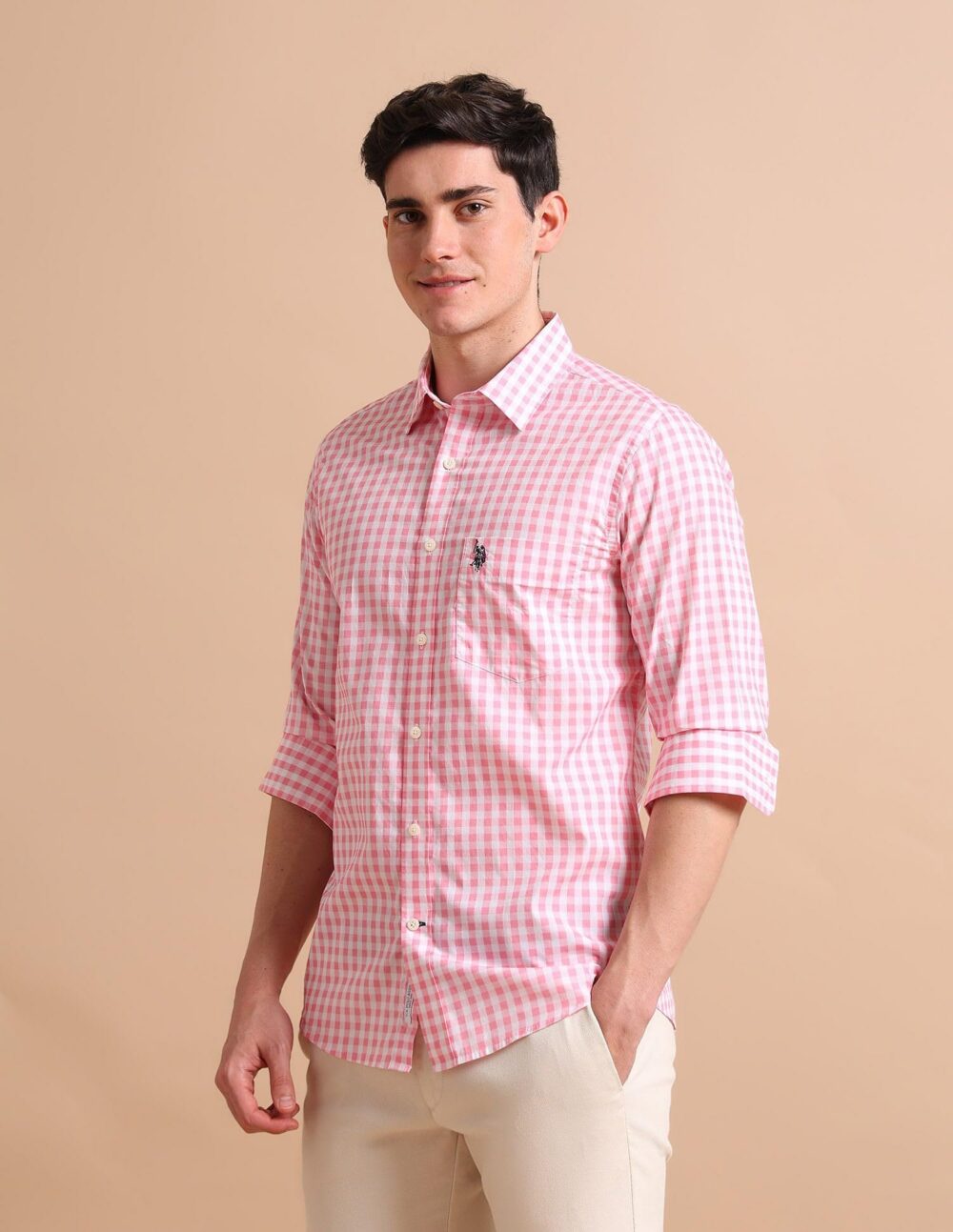 U.S. POLO ASSN. Mens Cotton Checks Fs Regular Fit Shirts (Usshtfx0054_Pink_Medium) - Image 5