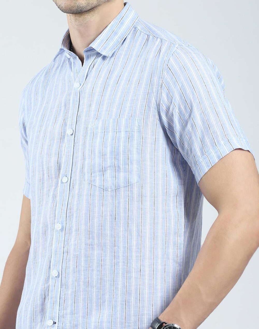 Monte Carlo Men's Regular Fit Shirt | Checked Pattern | Half Sleeves | Spread Collar | Stylish & Casual Shirt for Men Blue L (Pack Of 1) - Image 2
