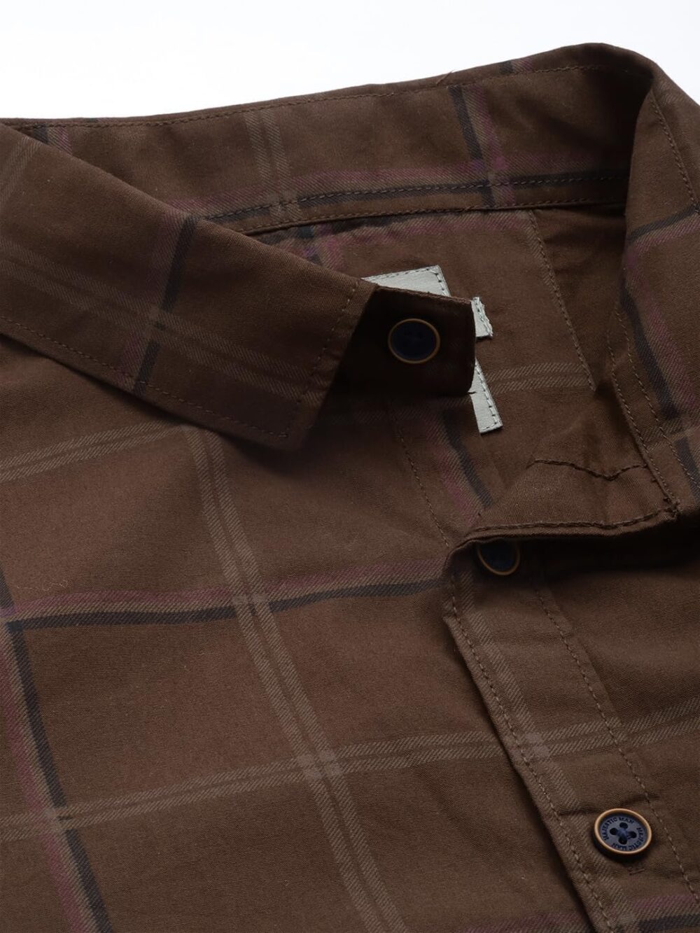 Majestic Man Men's Comfort Slim Fit Checked Pure Cotton Half Sleeve Casual Shirt (Brown, Large) - Image 3