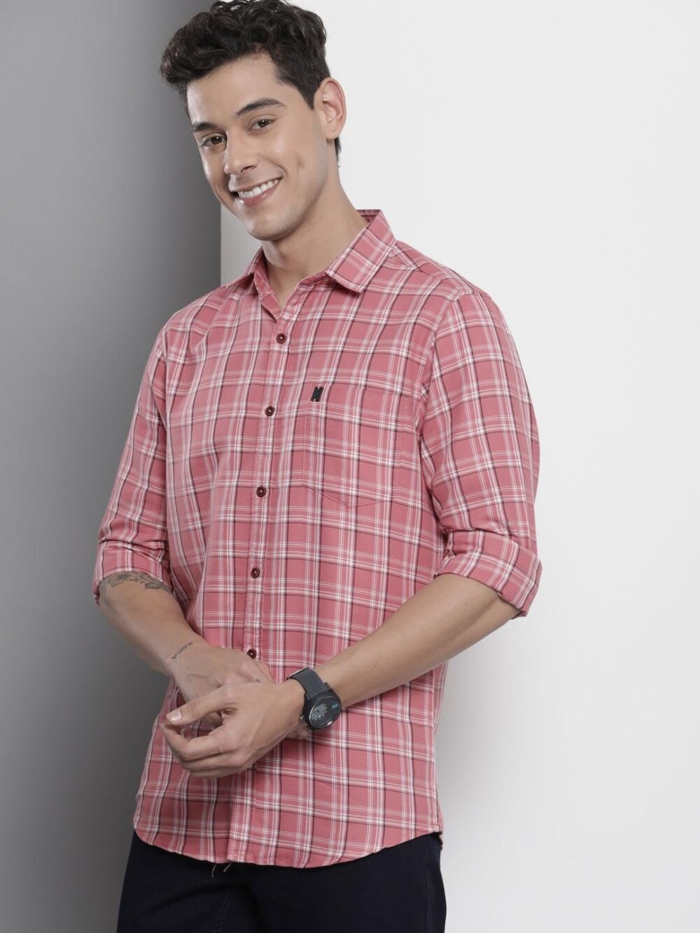 The Indian Garage Co Men's Cotton Slim Fit Shirt (0822-Sh358-01_Pink L) - Image 2