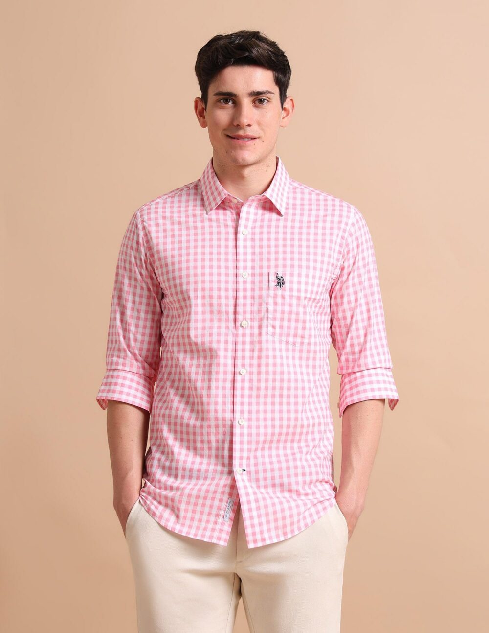 U.S. POLO ASSN. Mens Cotton Checks Fs Regular Fit Shirts (Usshtfx0054_Pink_Medium) - Image 3