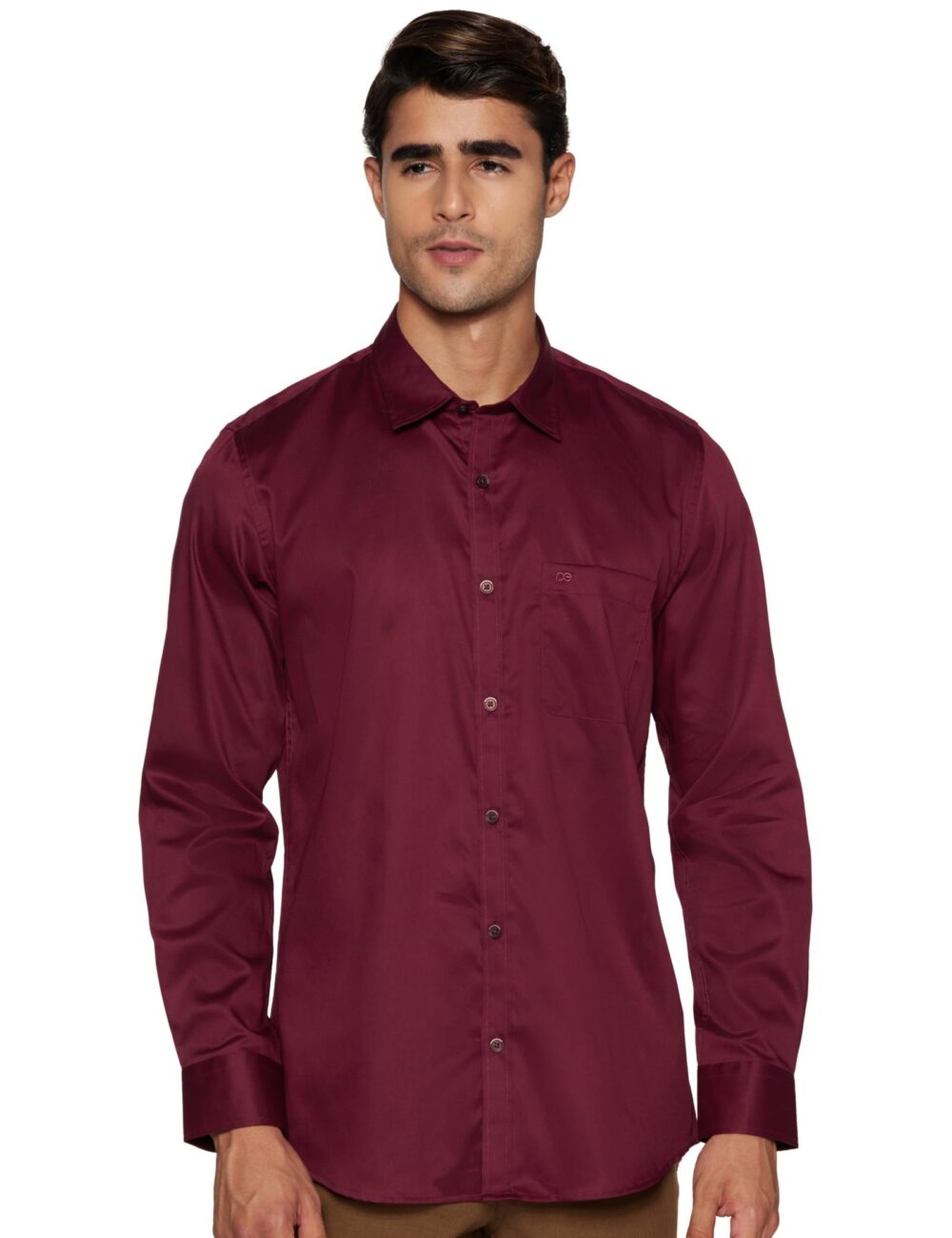Peter England Solid Slim Fit Full Sleeve Casual Shirt | 100% Cotton Dark Maroon