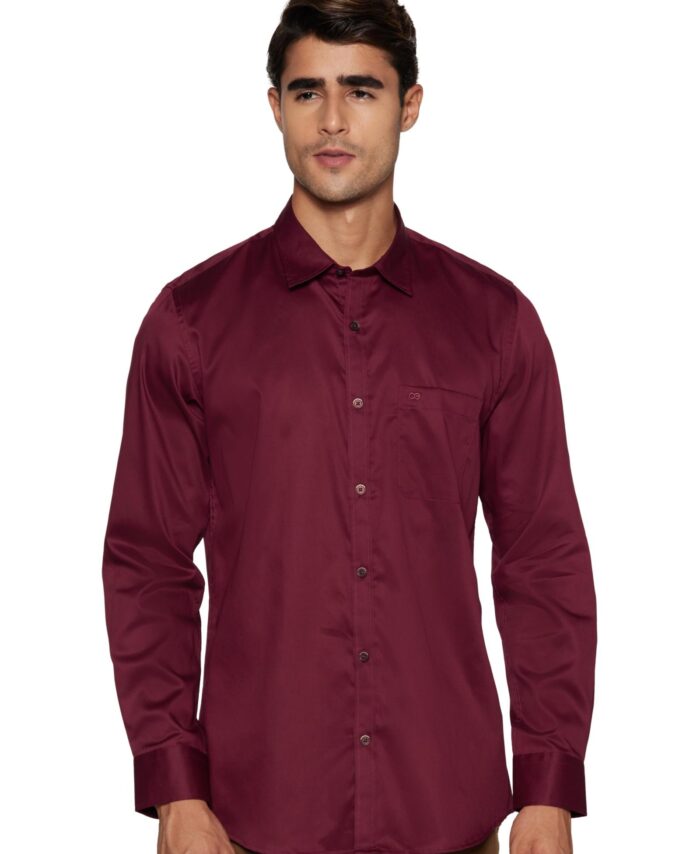 Peter England Solid Slim Fit Full Sleeve Casual Shirt | 100% Cotton Dark Maroon