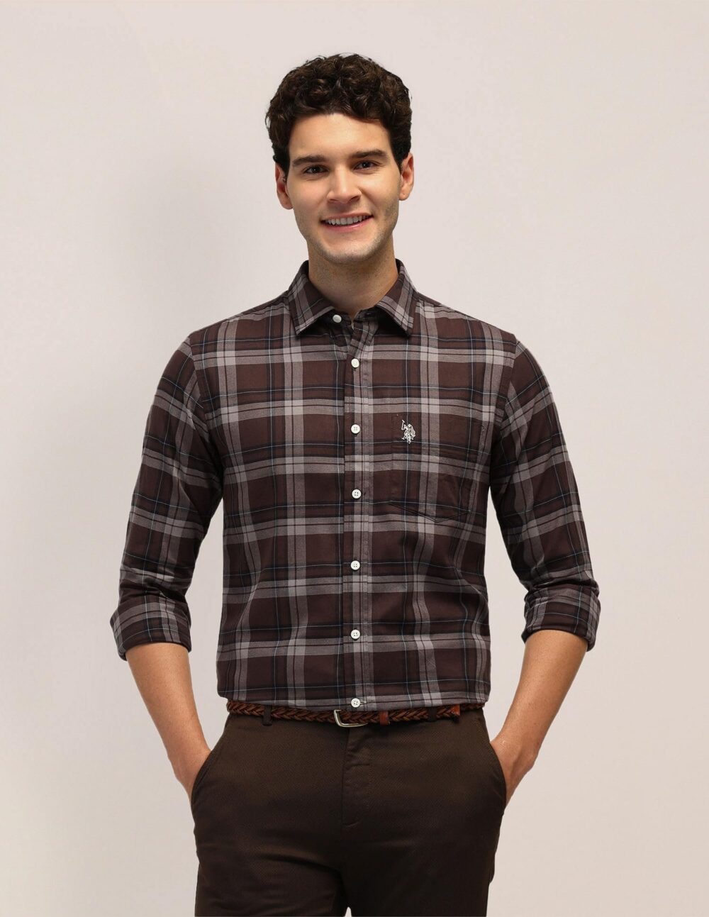 U.S. POLO ASSN. Men's Checked Tailored Fit Shirt (USSHTFX0585_Brown - Image 7