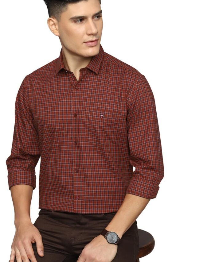Louis Philippe Men's Cotton Slim Fit Shirt (Lysfcslbj13729_Maroon,42