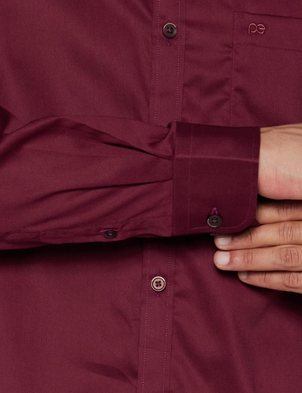 Peter England Solid Slim Fit Full Sleeve Casual Shirt | 100% Cotton Dark Maroon - Image 3