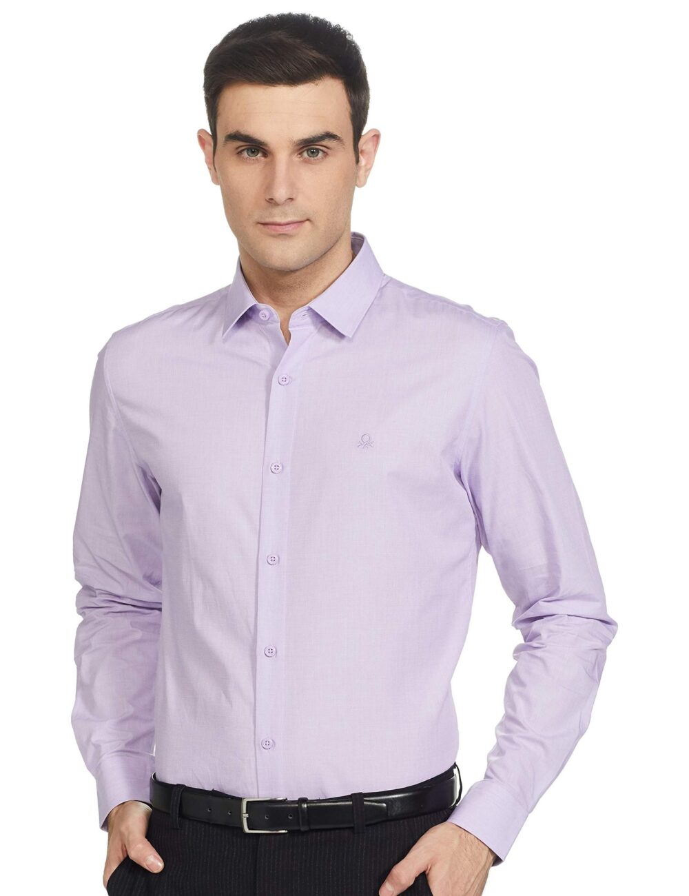 United Colors of Benetton Men's Solid Slim Shirt (5NS04U008I911_Lavender L)