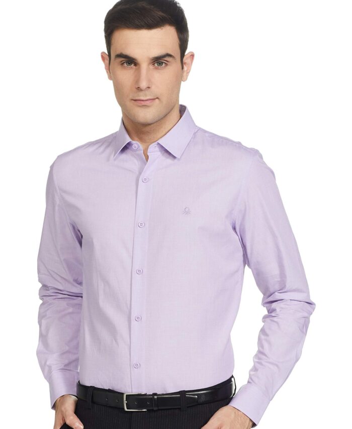 United Colors of Benetton Men's Solid Slim Shirt (5NS04U008I911_Lavender L)