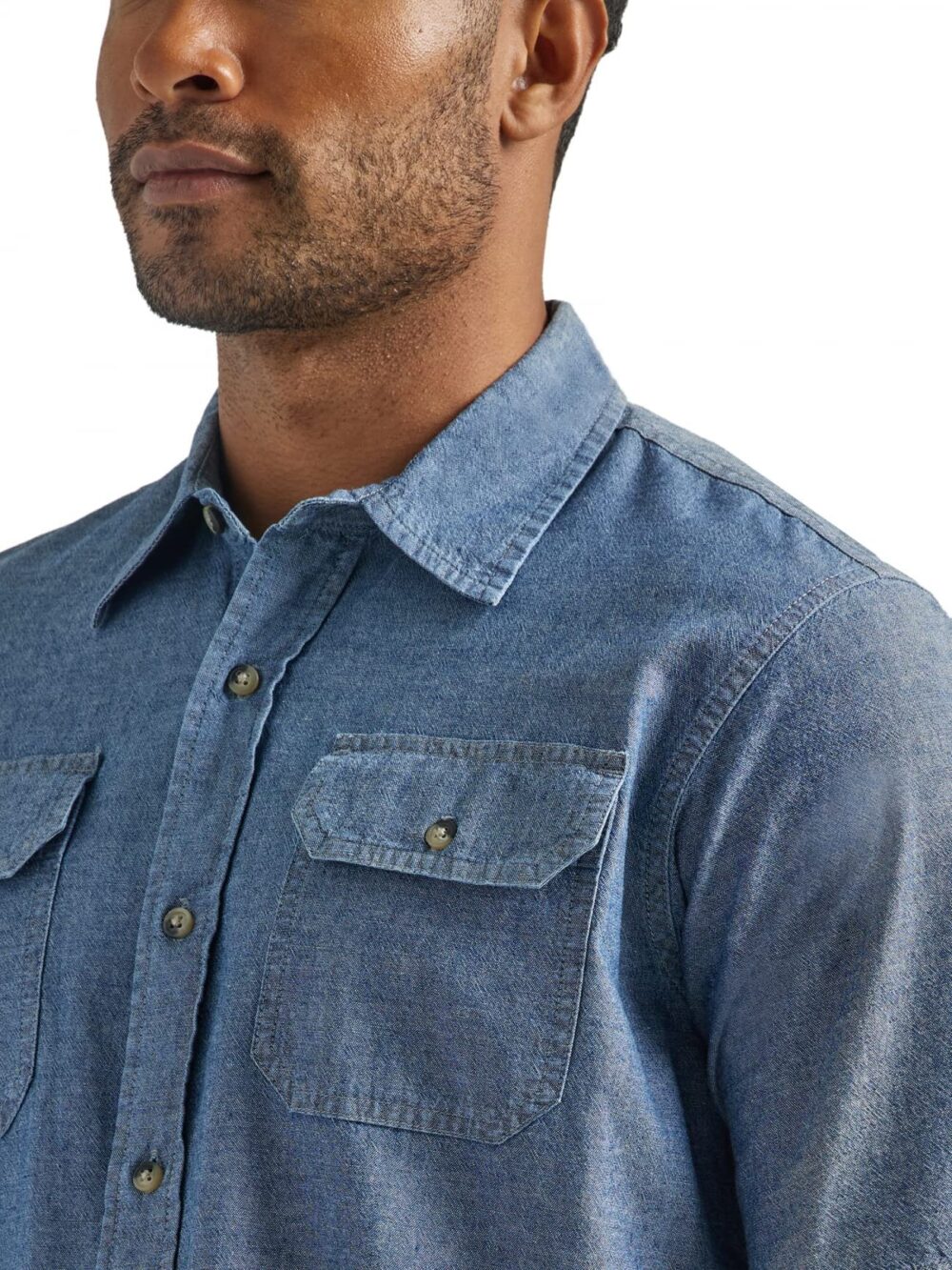 Wrangler Authentics Men's Short Sleeve Classic Woven Shirt, Dark Chambray, Medium - Image 3