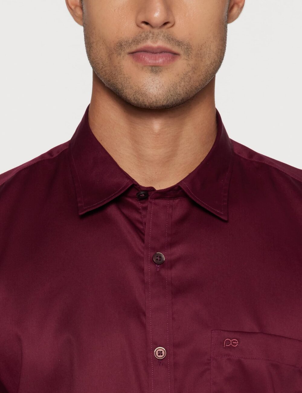 Peter England Solid Slim Fit Full Sleeve Casual Shirt | 100% Cotton Dark Maroon - Image 5