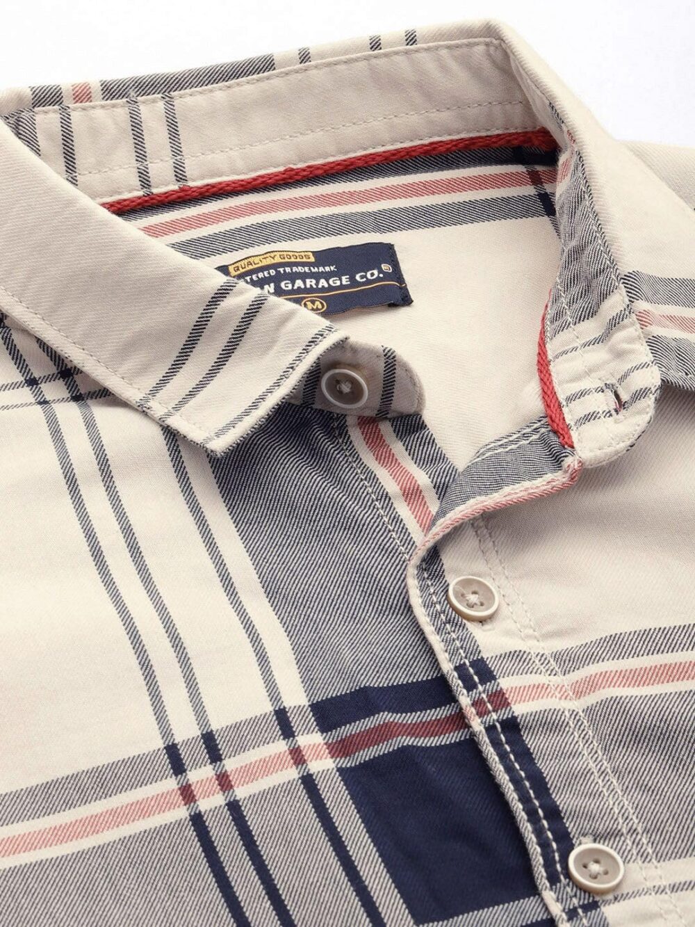The Indian Garage Co Men's Checkered Slim Fit Shirt (1221-SH151-01_Cream L) - Image 3