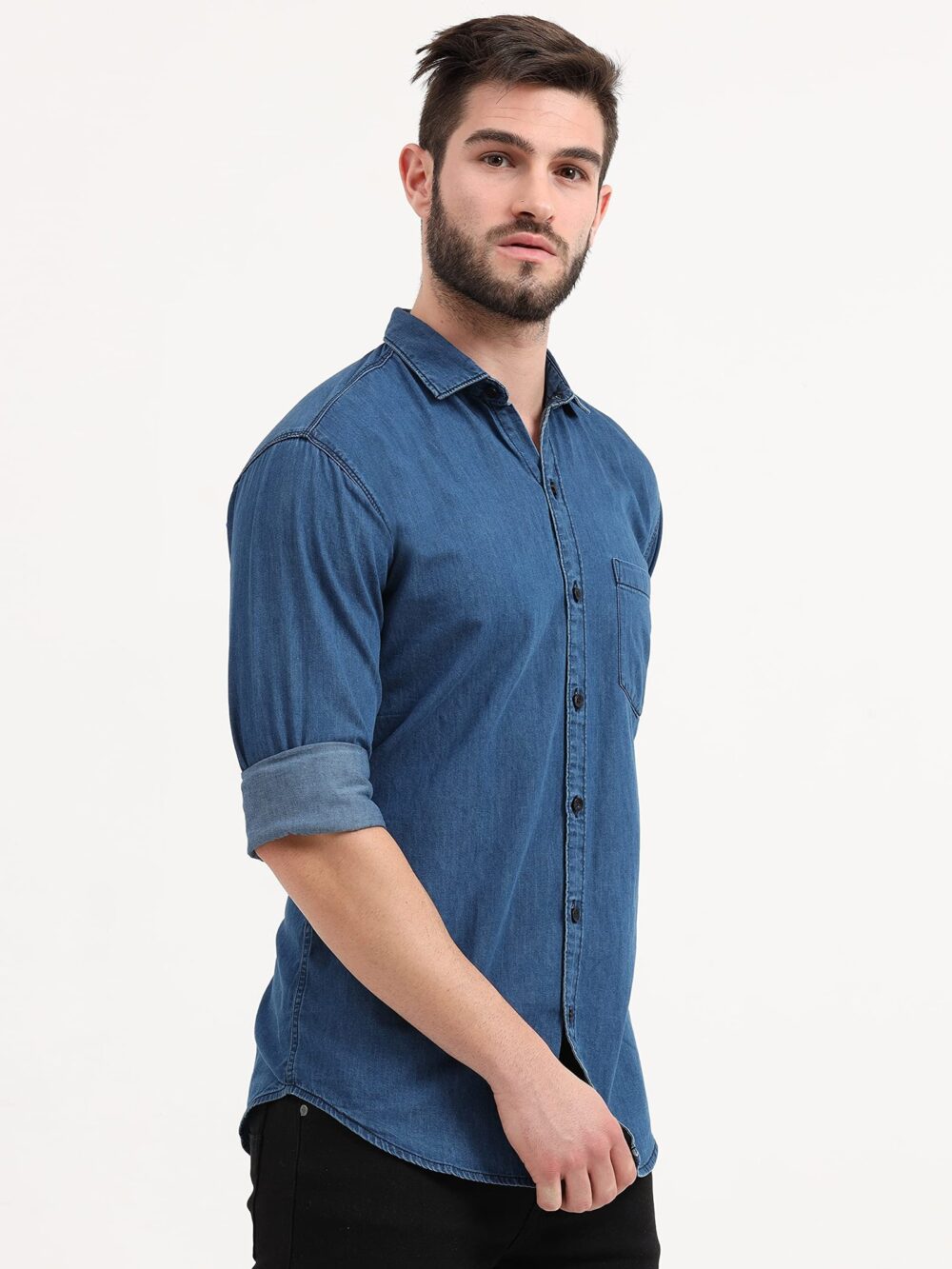 Miraan Men's Casual Light-Blue Denim Shirt (SIGLIGHTDENIMXXL_Light Blue_XX-Large) - Image 5