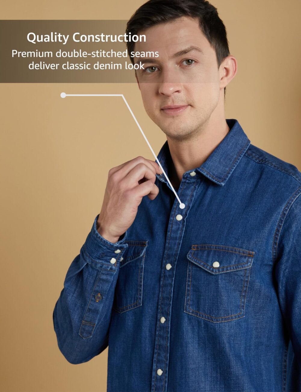 Symbol Premium Men's Casual Cotton Denim Shirt (Regular Fit) (Mid Indigo_S) - Image 4
