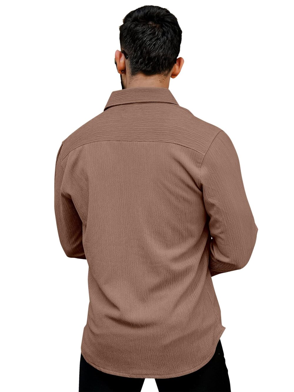 Men's Regular Fit Poly Popcorn Casual Shirt White Coffee - Image 4