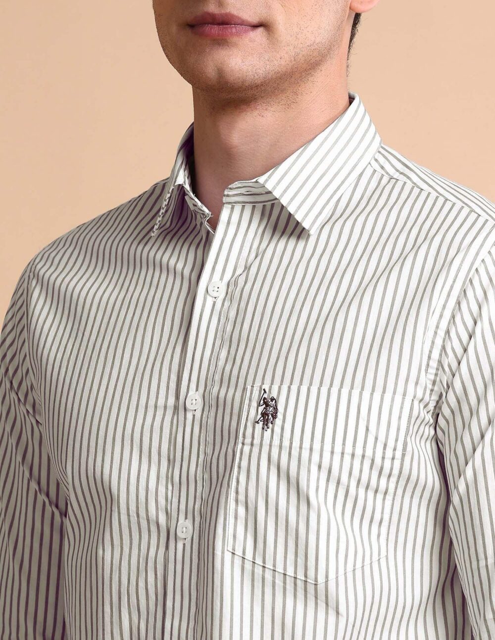 U.S. POLO ASSN. Men's Striped Tailored Fit Shirt (USSHTFX0681_Grey - Image 2