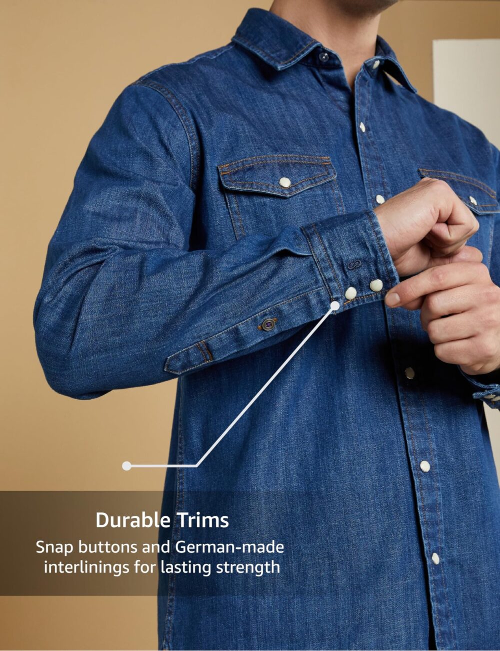 Symbol Premium Men's Casual Cotton Denim Shirt (Regular Fit) (Mid Indigo_S) - Image 3