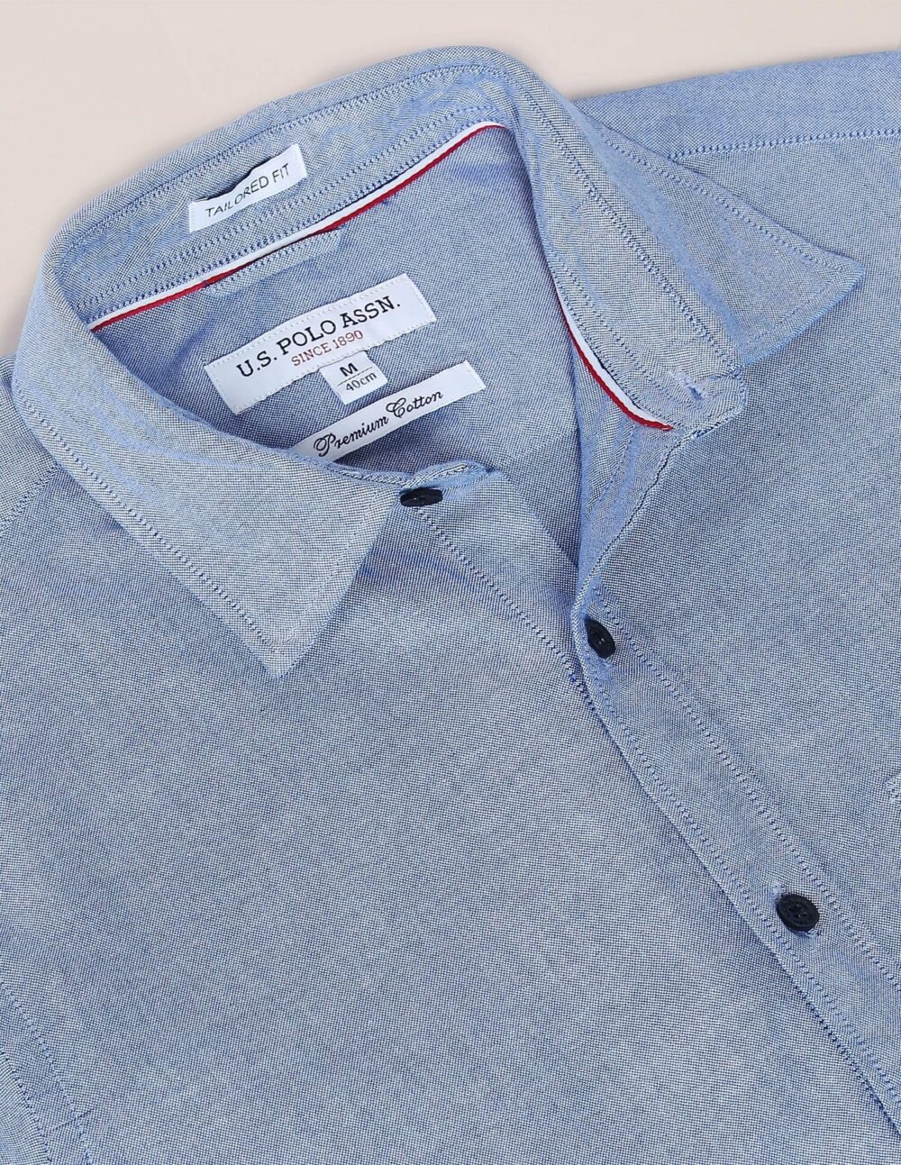 U.S. POLO ASSN. Men's Solid Spread Collar Premium Cotton Oxford Tailored Fit Shirt (USSHTR0027_DK. Blue_S) - Image 7
