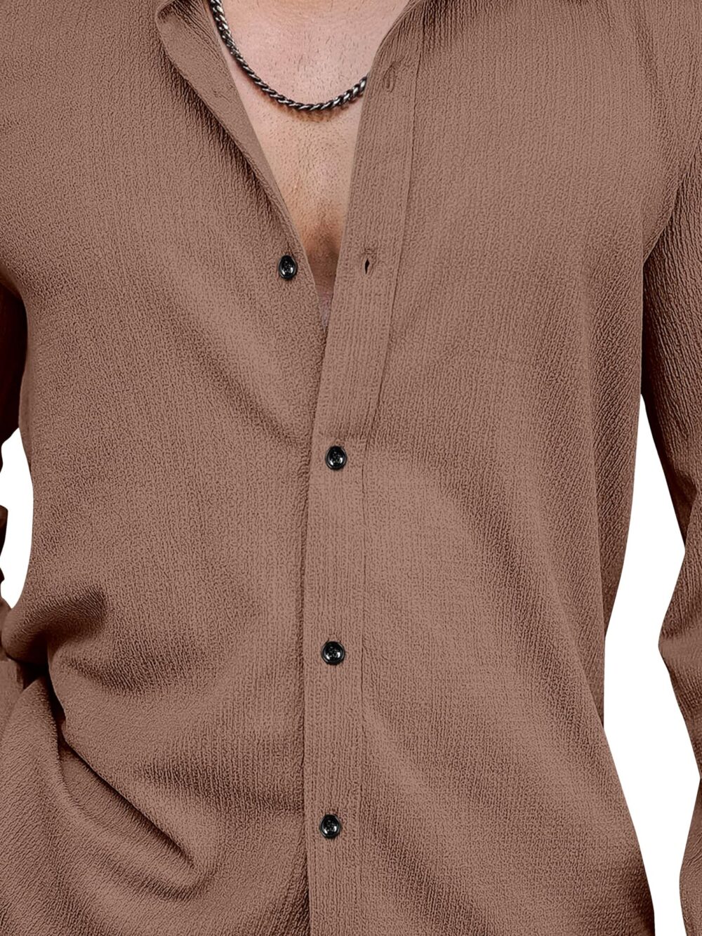 Men's Regular Fit Poly Popcorn Casual Shirt White Coffee - Image 3