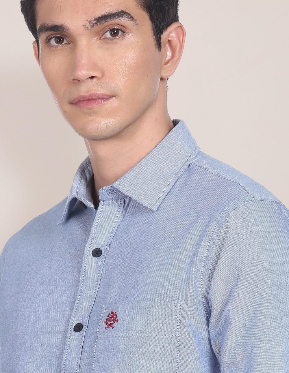 U.S. POLO ASSN. Men's Solid Spread Collar Premium Cotton Oxford Tailored Fit Shirt (USSHTR0027_DK. Blue_S) - Image 2