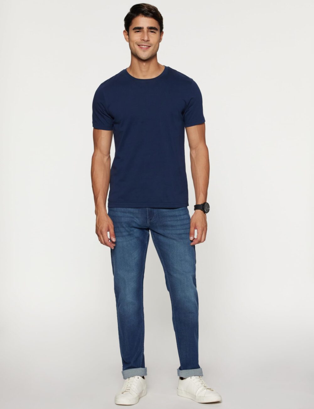Peter England Men's Classic Tapered Stretchable Twill Jeans Medium Blue | Rise Style: Mid Rise - Image 2