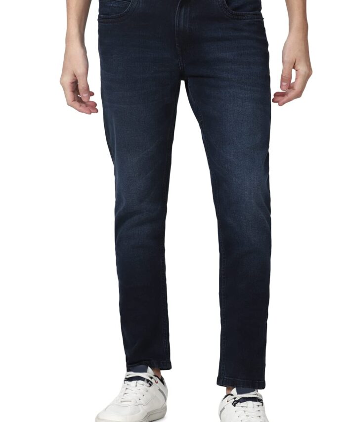 Peter England Men's Mid Rise Wash Stretchable Jeans Dark Navy