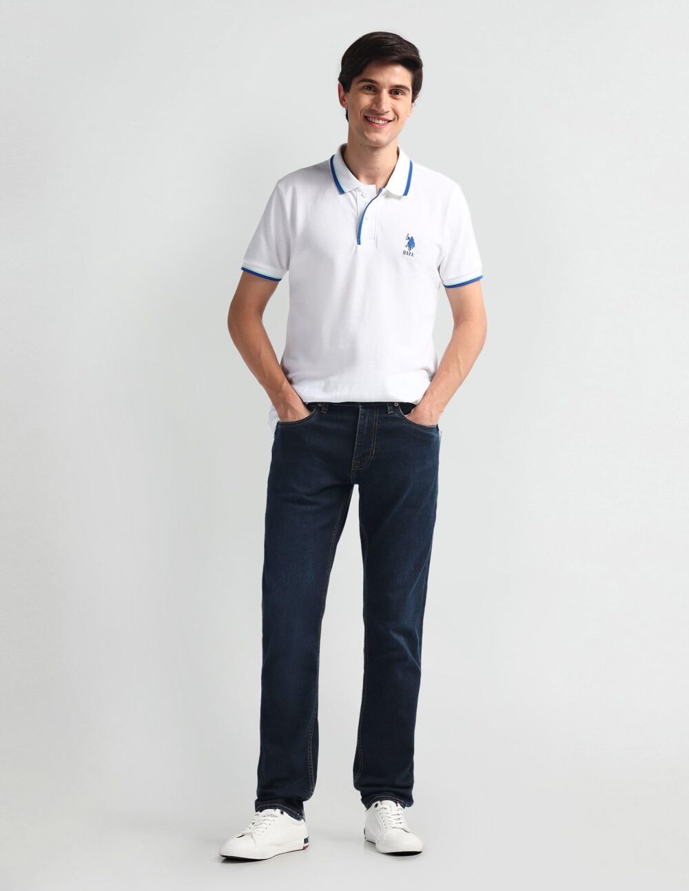 U.S. POLO ASSN. Men's Brandon Slim Tapered Fit Mid Rise Jeans (UDJENO1808_Blue - Dark Washed_34) - Image 5