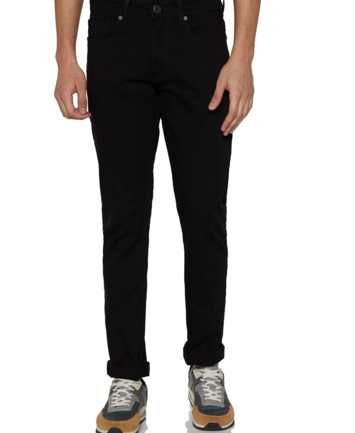 Peter England Men's Mid Rise Clean Wash Stretchable Black Jeans, 36