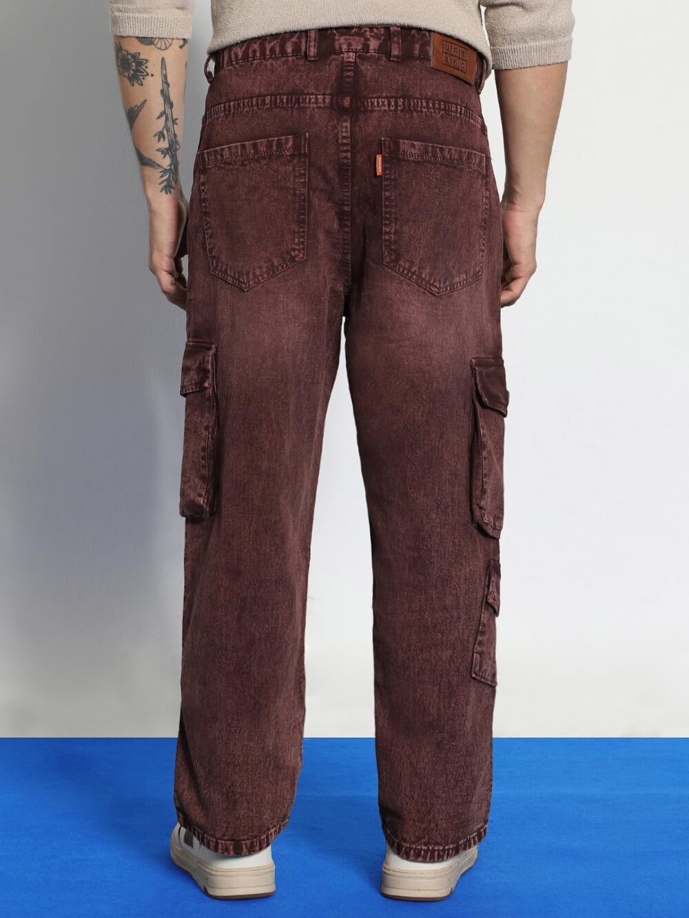 Urbano Fashion Men's Brown Loose Baggy Fit Washed Cargo Jeans with 7 Pockets Non-Stretchable (jeanlscargocns3p-brown-32) - Image 5