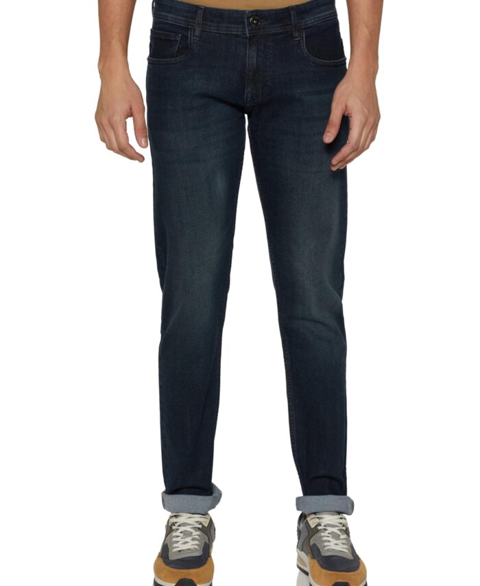Peter England Men's Premium Skinny Fit Stretchable Mid Rise Jeans Navy Blue, 32