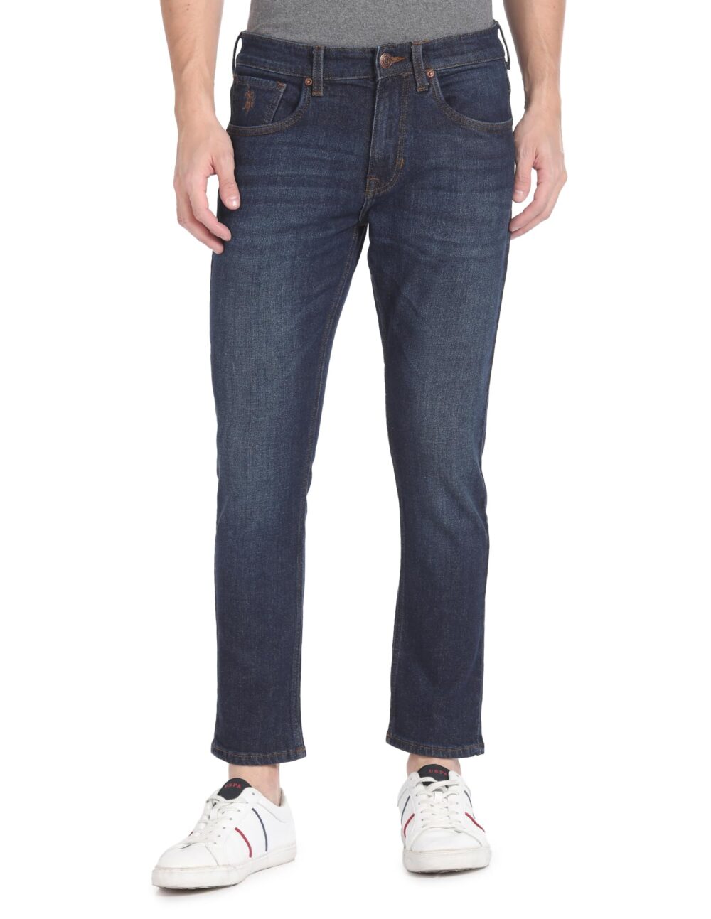 U.S. POLO ASSN. Men's Tapered Jeans (UDJENO1282 Blue, Mid Rise, 34