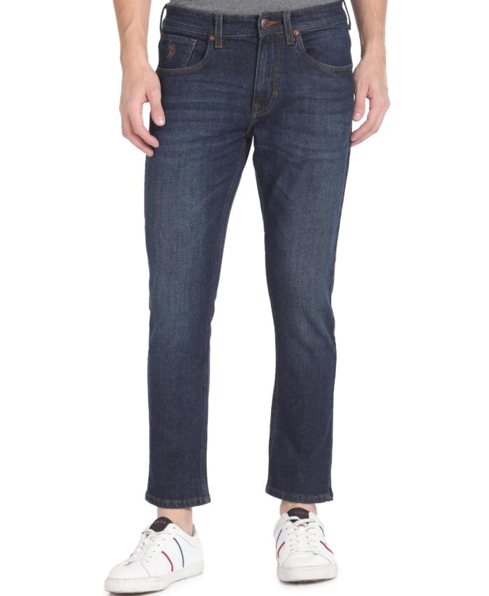 U.S. POLO ASSN. Men's Tapered Jeans (UDJENO1282 Blue, Mid Rise, 34