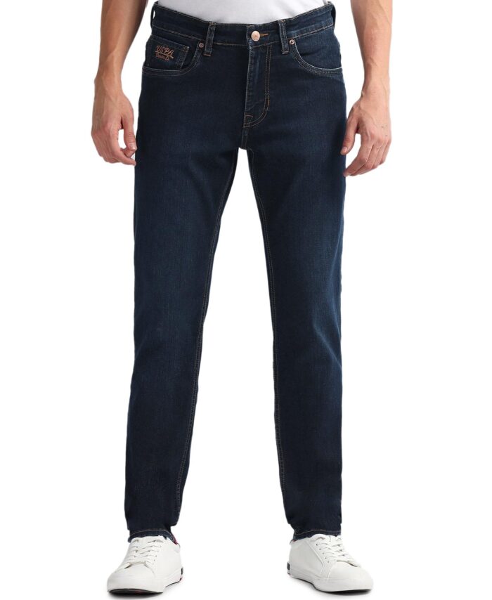 U.S. POLO ASSN. Men's Brandon Slim Tapered Fit Mid Rise Jeans (UDJENO1808_Blue - Dark Washed_34)