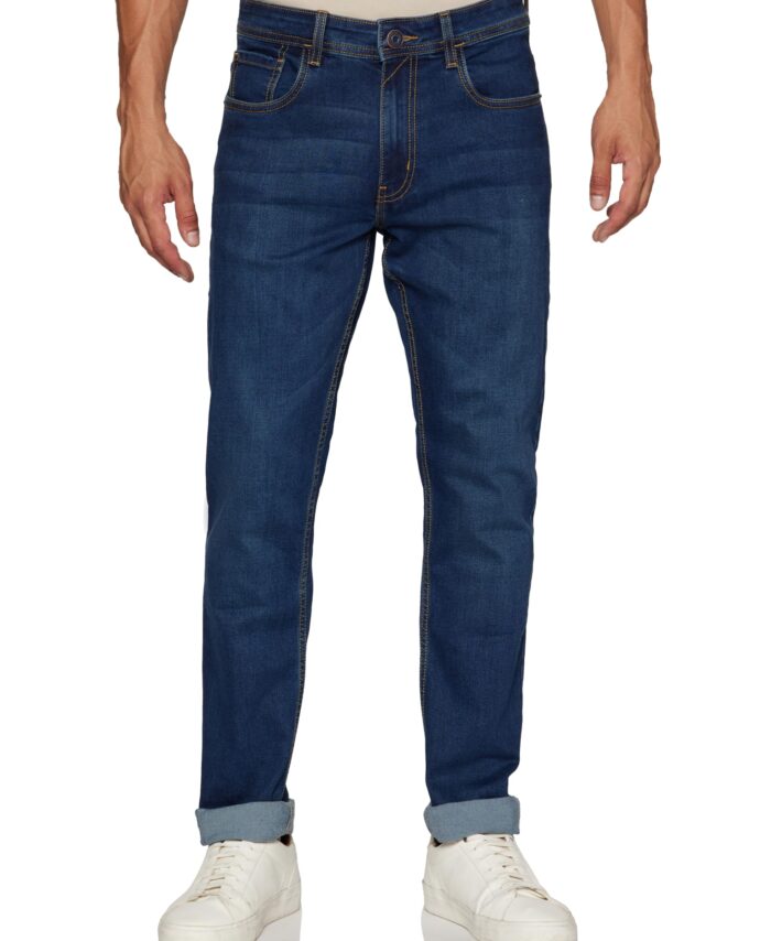 Peter England Men's Classic Tapered Stretchable Twill Mid Rise Jeans Navy Blue, 38