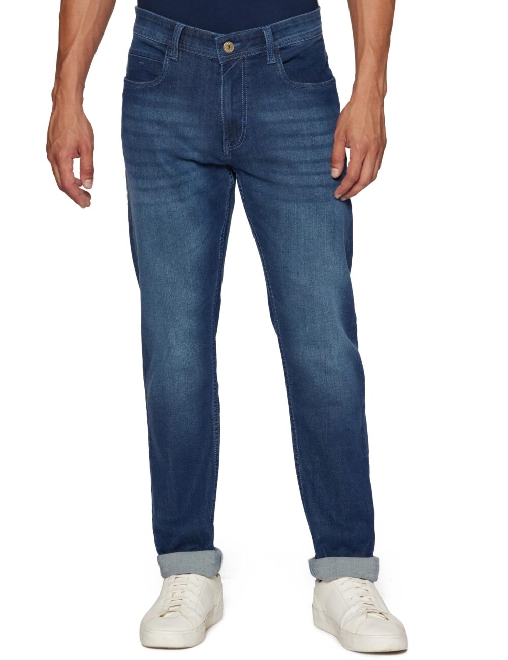 Peter England Men's Classic Tapered Stretchable Twill Jeans Medium Blue | Rise Style: Mid Rise